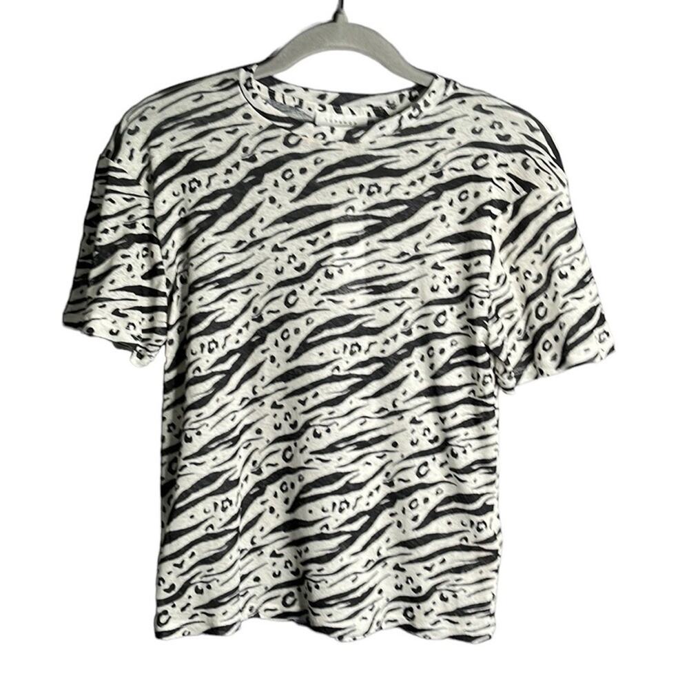 TopShop Black White Animal Print Sheer Short Sleeve Top 4